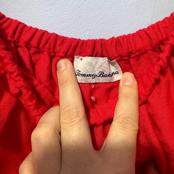Tommy Bahama Womens Preppy Red Off The Shoulder Linen Blend Coverup Dress Small - Picture 3 of 3